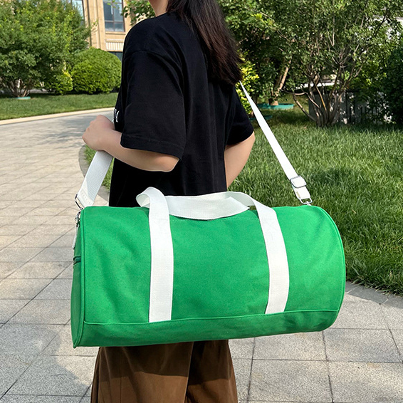 Custom Logo Solid Color Canvas Cylinder Sports Duffel Bag Large Capacity Gym Equipment Storage Bag with Carry Handles