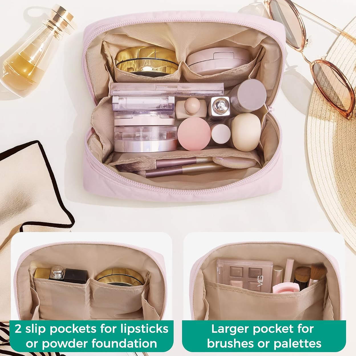 Custom Polyester Cosmetic Organizer Bag Portable Makeup Toiletry Pouch with Multiple Compartments for Skincare Travel