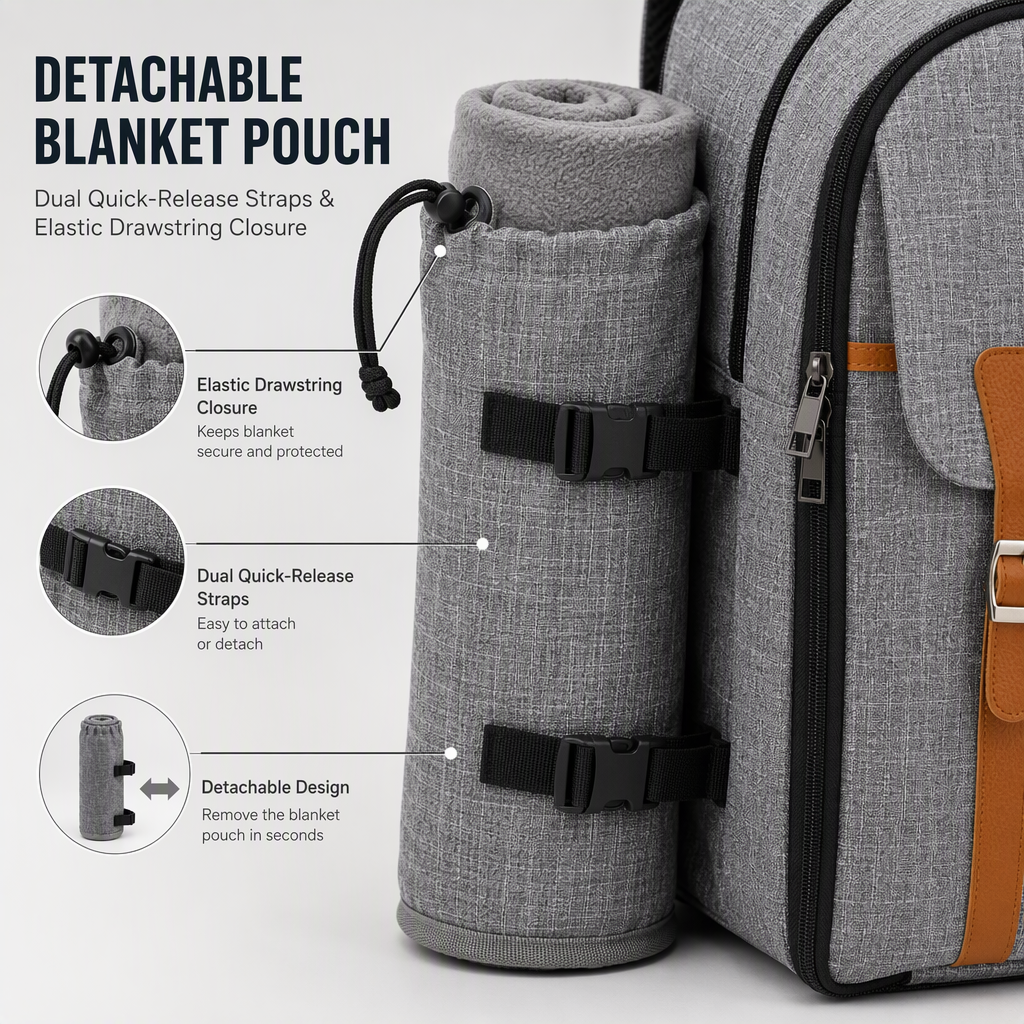 BSCI Factory Audit Large Capacity Picnic Backpack Portable Multifunction Lifestyle Bags with Detachable Blanket Pouch