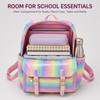Cute Holographic Rainbow Backpack for Girls Teenagers Large Capacity Colourful PVC School Bag with Front Flap Pocket