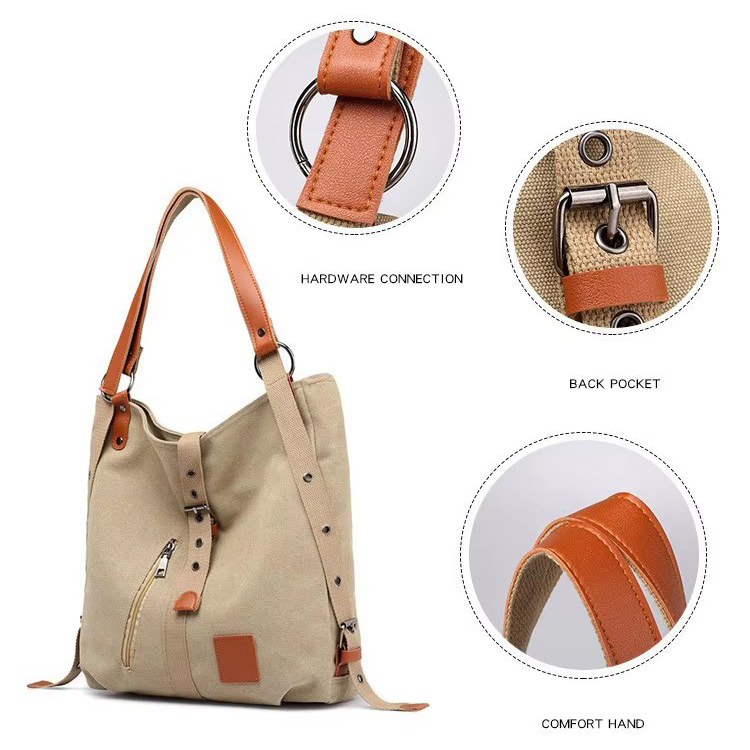Factory Price Retro Canvas Women's Daily Tote Bag Convertible Backpack Portable Casual Shopping Shoulder Bags 