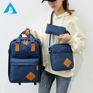 New 3-in-1 Waterproof School Backpack Set for Unisex Laptop with USB Fashion Style Shoulder Sling Bag & Pencil Pouch