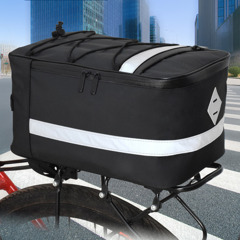 Advance Waterproof Polyester Bicycle Rear Rack Bag Large Capacity Bike Trunk Storage Pannier Reflective Strip Zip Phone Pocket