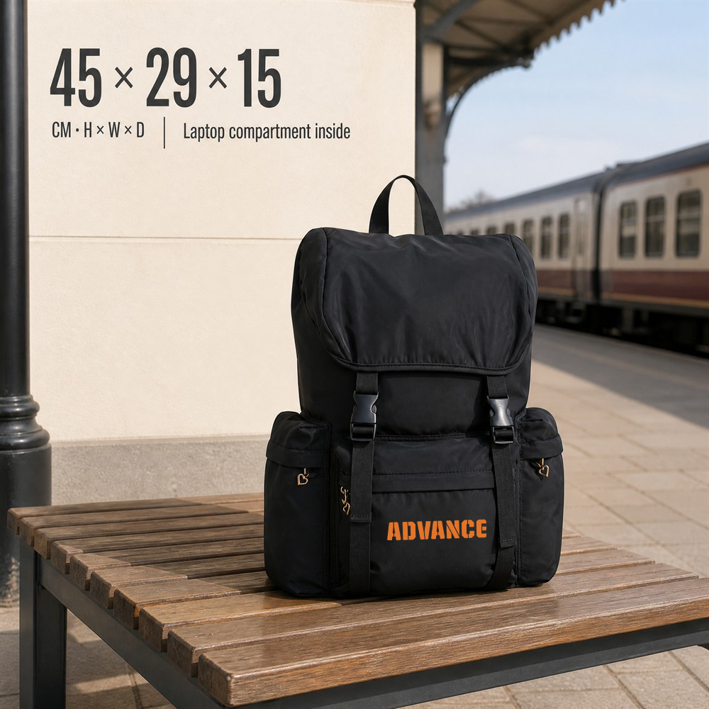 Advance Wholesale Minimalist Business Casual Backpack Large Capacity Travel Bag with Front Buckle Straps for Men