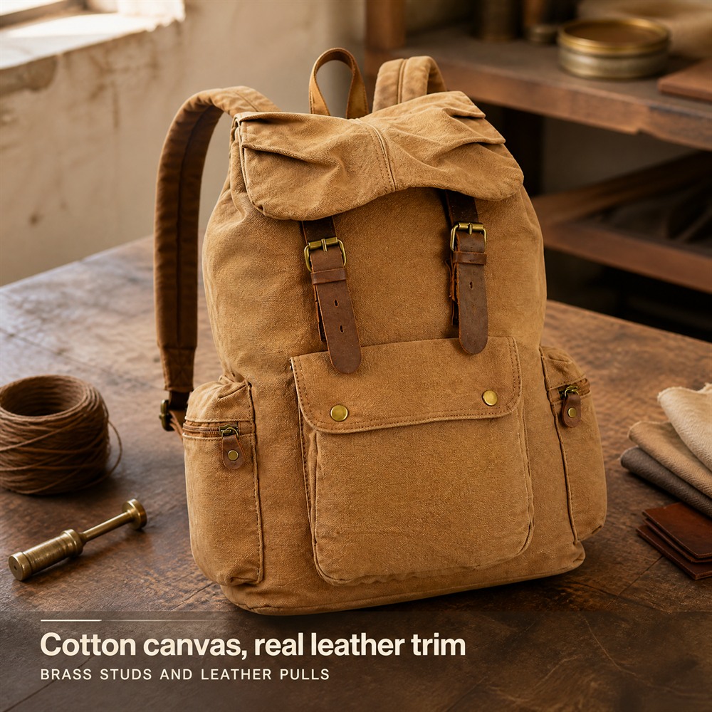 Customizable Cotton Canvas Backpack Vintage Large Capacity Laptop Backpack with Multiple Pockets for Travel School Use