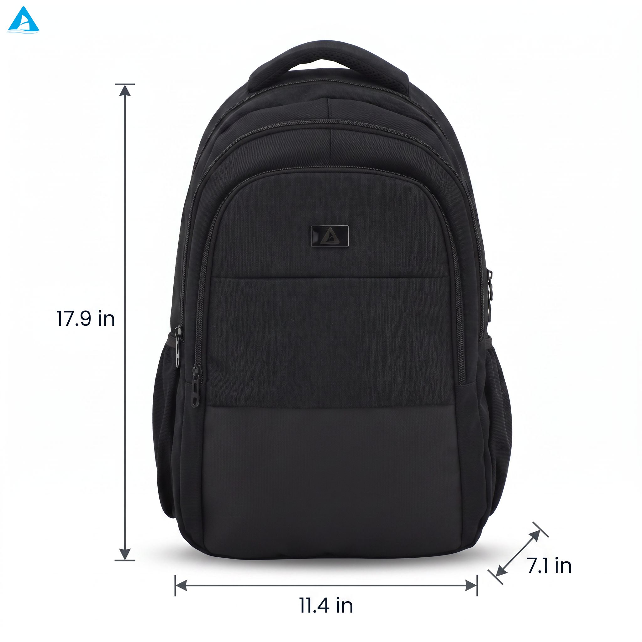 Classic Black 14 Inch Laptop Backpack 3 Compartment Durable Nylon Business Office Bag with Bottle Pockets for School Commute Men