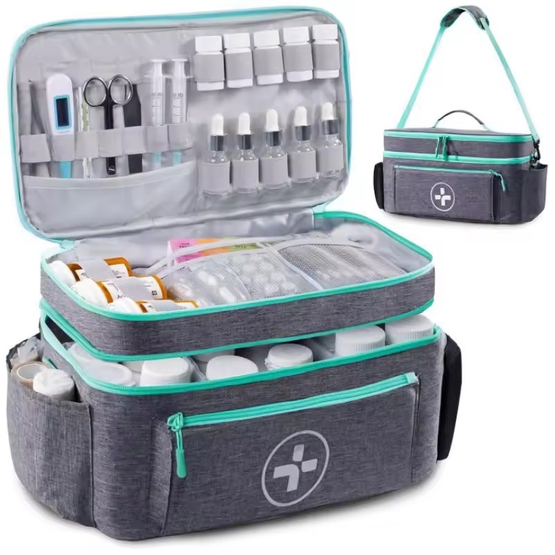 Advance Waterproof Double Layer Large Capacity Travel First Aid Kit Bag Polyester Removable Dividers Pill Storage Lockable