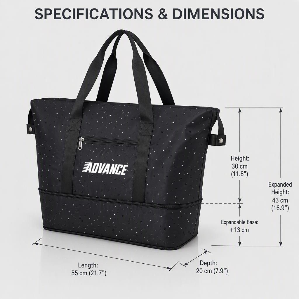 Trendy Large Capacity Travel Tote Bag Star Print Nylon Weekender Bag with Zipper Pockets Expandable Bottom for Overnight Trips