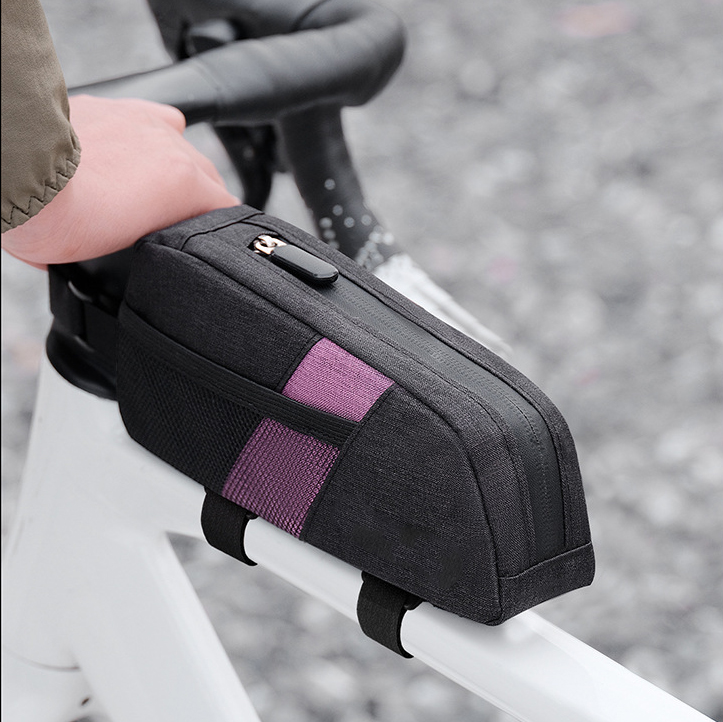 Bicycle Top Tube Bike Frame Bag Waterproof Polyester Zipper Closure Handlebar Storage Pouch Quick Access Phone Pocket Cycling