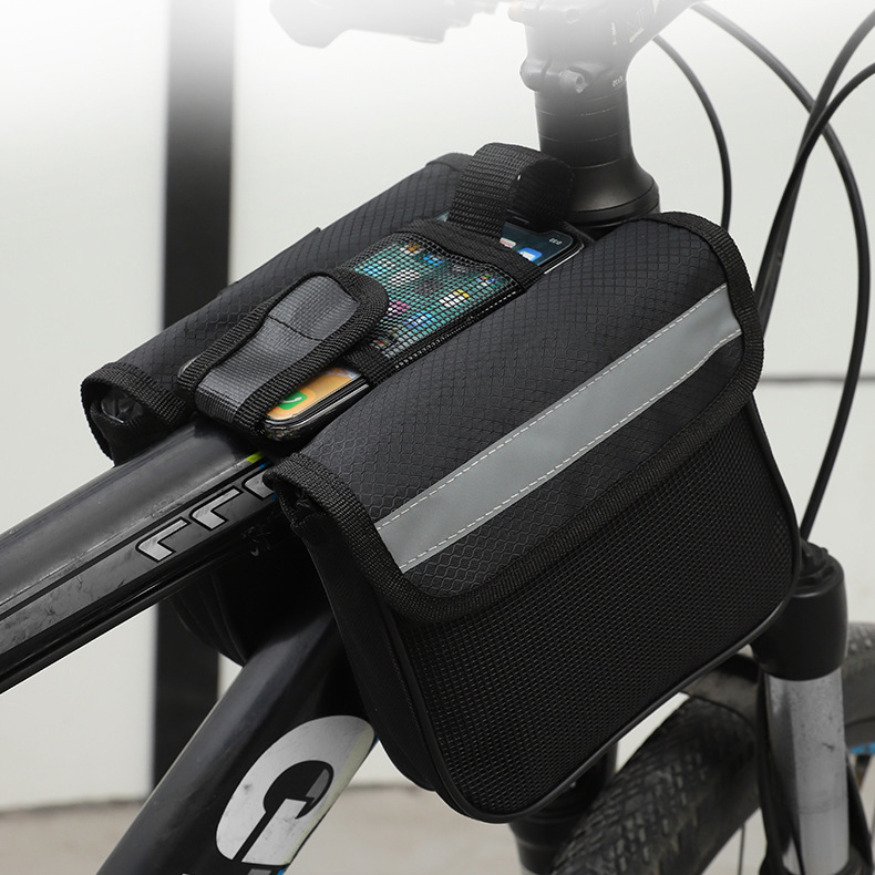 Fashion Bicycle Front Beam Bag Mountain Bike Mobile Phone Storage Waterproof Hanging Bag Riding Equipment Accessories Polyester