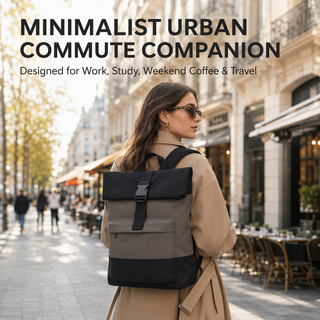 Customizable Expandable Roll-Top Commuter Backpack Waterproof Laptop Backpack with Tablet Sleeve and Front Pocket