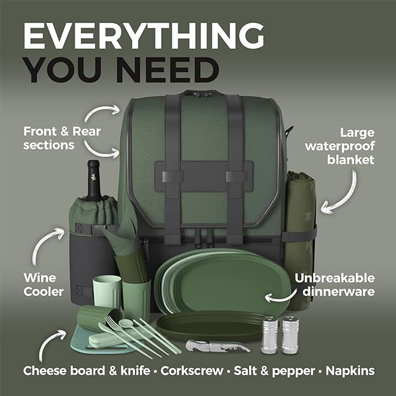 Customized Large Capacity Insulated Picnic Cooler Backpack Multifunctional Leakproof Thermal Bag with Tableware Set