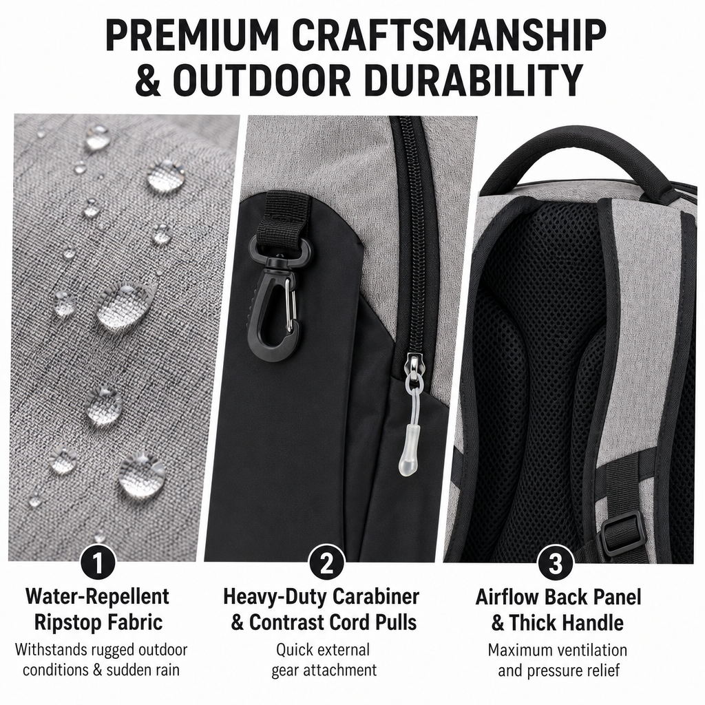 Advance Fashion Casual Sports Backpack for Men Large Capacity Travel Bag with Carabiner Hook Water-Repellent Outdoor Daypack 
