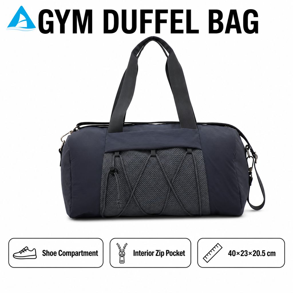 Navy Blue Gym Duffel Bag Water Resistant Nylon Travel Weekender Bag with Detachable Strap Shoe Compartment for Men Women