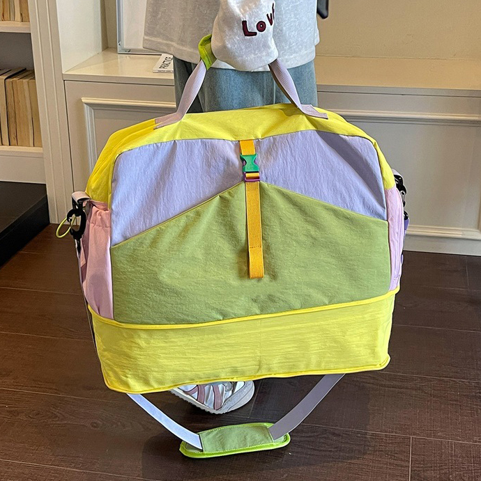 Customized Color Blocking Expandable Duffel Bag Large Capacity Portable Sports Travel Bag Business Trip Boarding Handbag