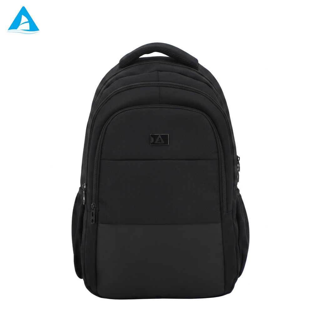 Classic Black 14 Inch Laptop Backpack 3 Compartment Durable Nylon Business Office Bag with Bottle Pockets for School Commute Men