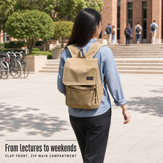 ADVANCE Custom Vintage Canvas Backpack with Flap Closure Lightweight Casual Daypack for School Travel and Daily Use