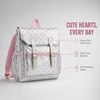 Custom Heart Print PVC School Backpack Lightweight Water-Resistant Fashion Backpack with Side Pockets for Teen Girls and Women