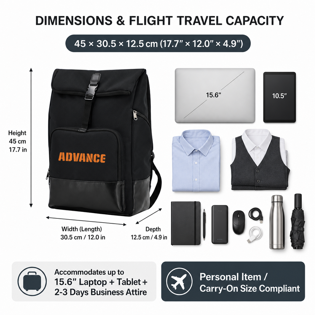 Water Resistant Roll Top Business Travel Backpack Fits 15.6 Inch Laptop Under Seat Friendly Commuter Bag with Anti-Theft Pocket