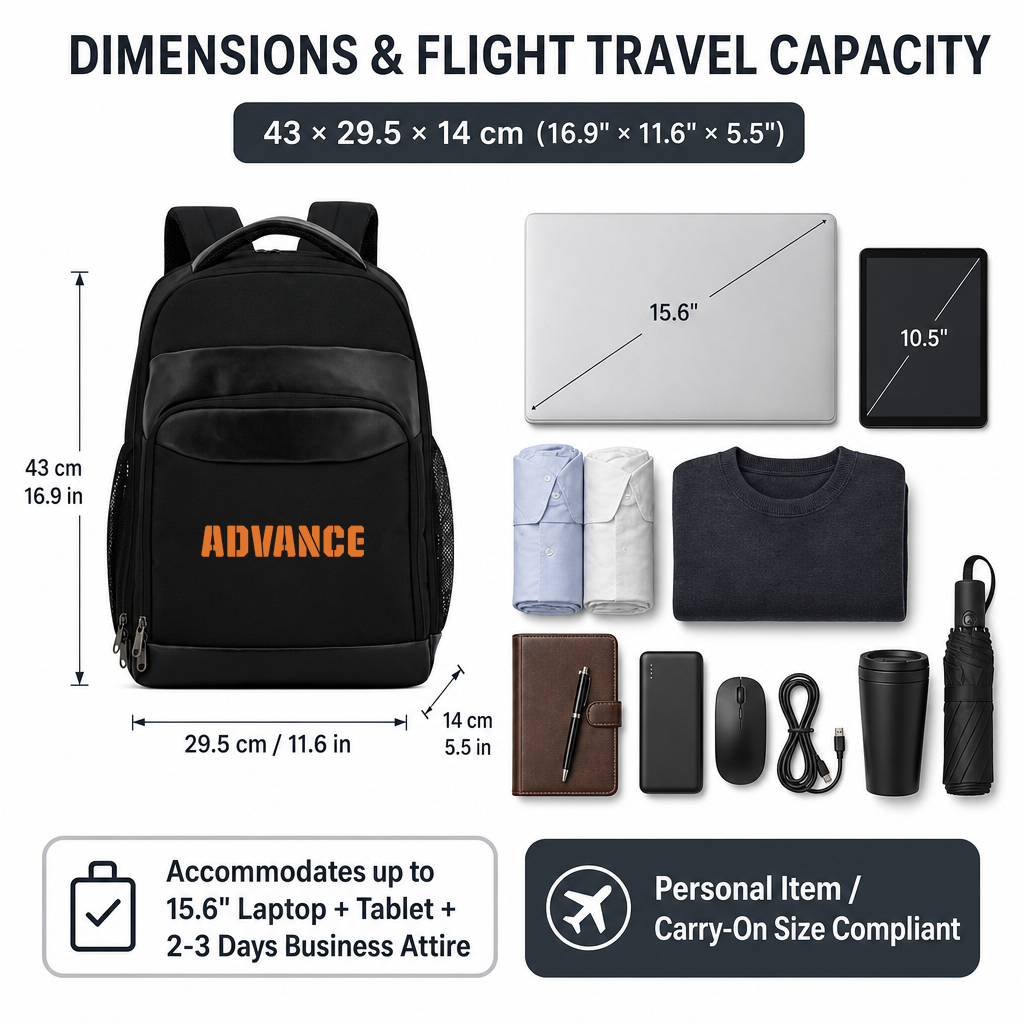 Airline Approved Carry on Business Travel Laptop Backpack with Luggage Strap Lightweight Personal Item Bag for Men Women