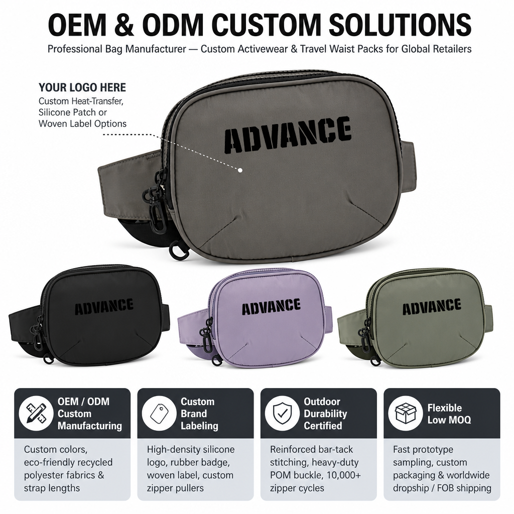Custom Lightweight 2.5L Waist Bag Portable Crossbody Chest Bag Multi Pocket Fanny Pack for Travel Running Daily Use