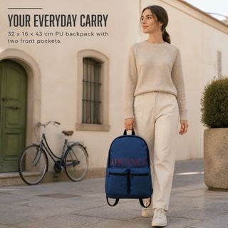 Custom Logo Casual PU Backpack Lightweight Daily Sports Backpack with Two Front Zip Pockets for Promotional Gift Bag