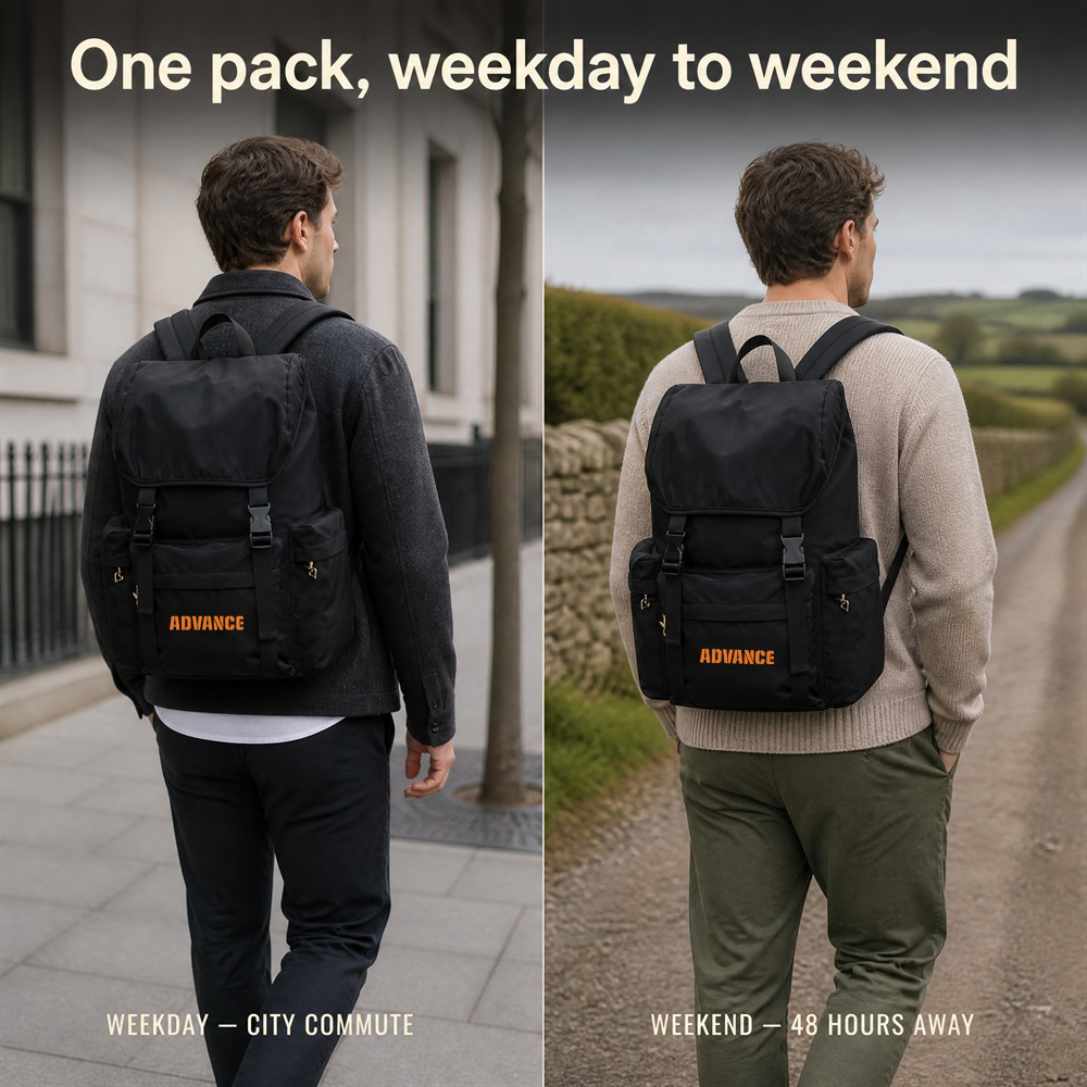 Advance Wholesale Minimalist Business Casual Backpack Large Capacity Travel Bag with Front Buckle Straps for Men