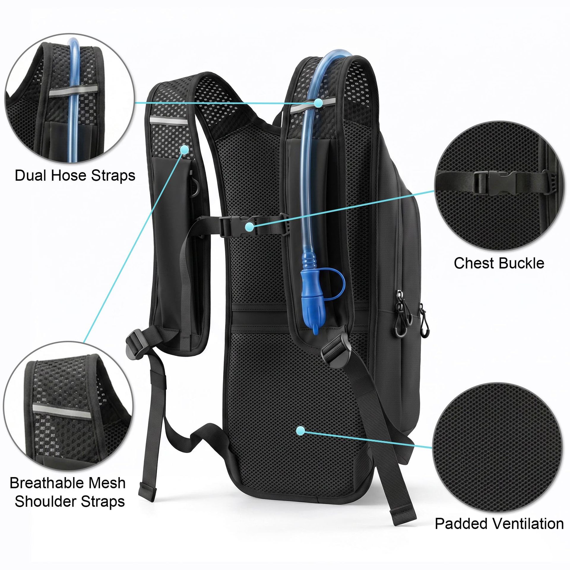 Outdoor Hydration Backpack Vest Leak-Proof Liner Breathable Mesh Running Cycling Daypack with Reflective Strip for Men Women