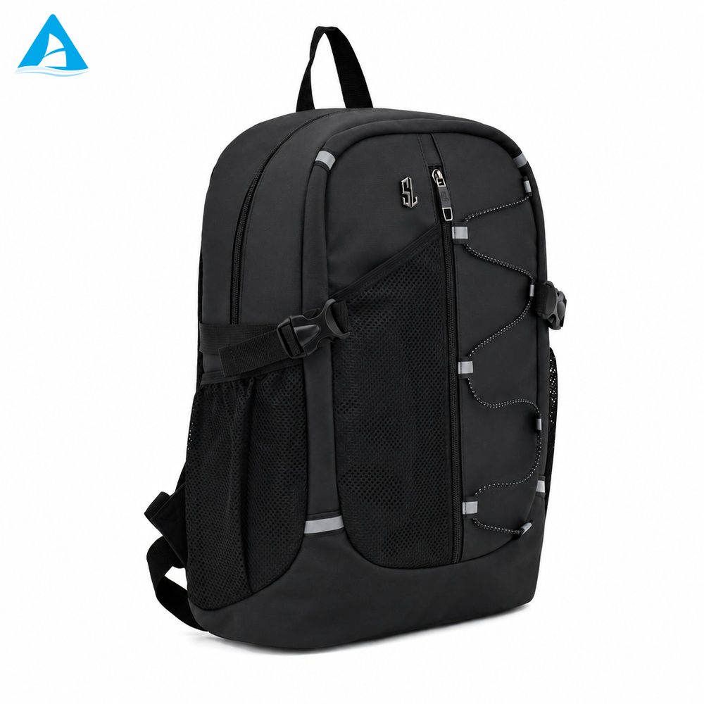 Wholesale Custom Durable PU Outdoor Backpack Reflective Trim Laptop Water Resistant Sports Daypack Bungee Cord Hiking Travel