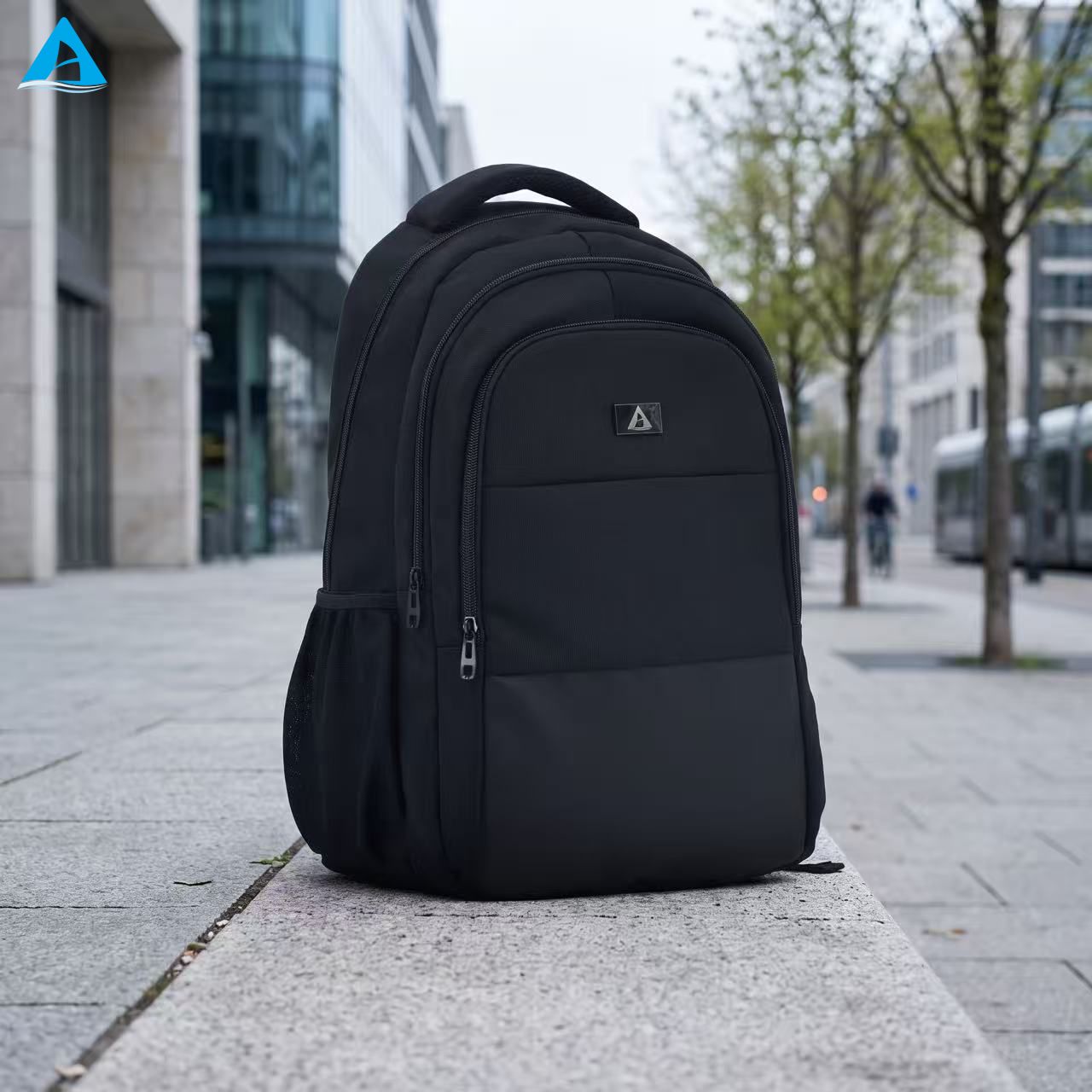 Classic Black 14 Inch Laptop Backpack 3 Compartment Durable Nylon Business Office Bag with Bottle Pockets for School Commute Men