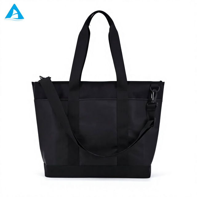 Large Capacity 2-in-1 Tote Bag with Detachable Shoulder Strap Waterproof PU Matte Black Handbag for Gym Office Travel Women Men