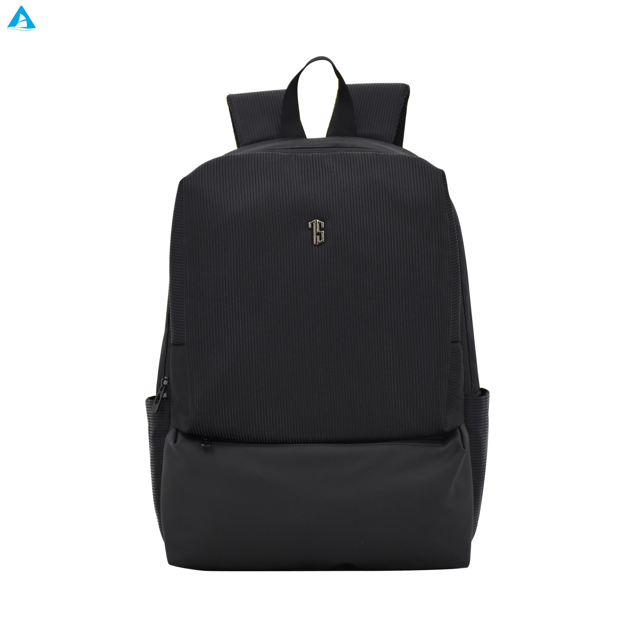 Minimalist Black Ribbed Nylon Backpack Slim Lightweight Daily Commute Rucksack with Multi Zipper Pockets for School Office