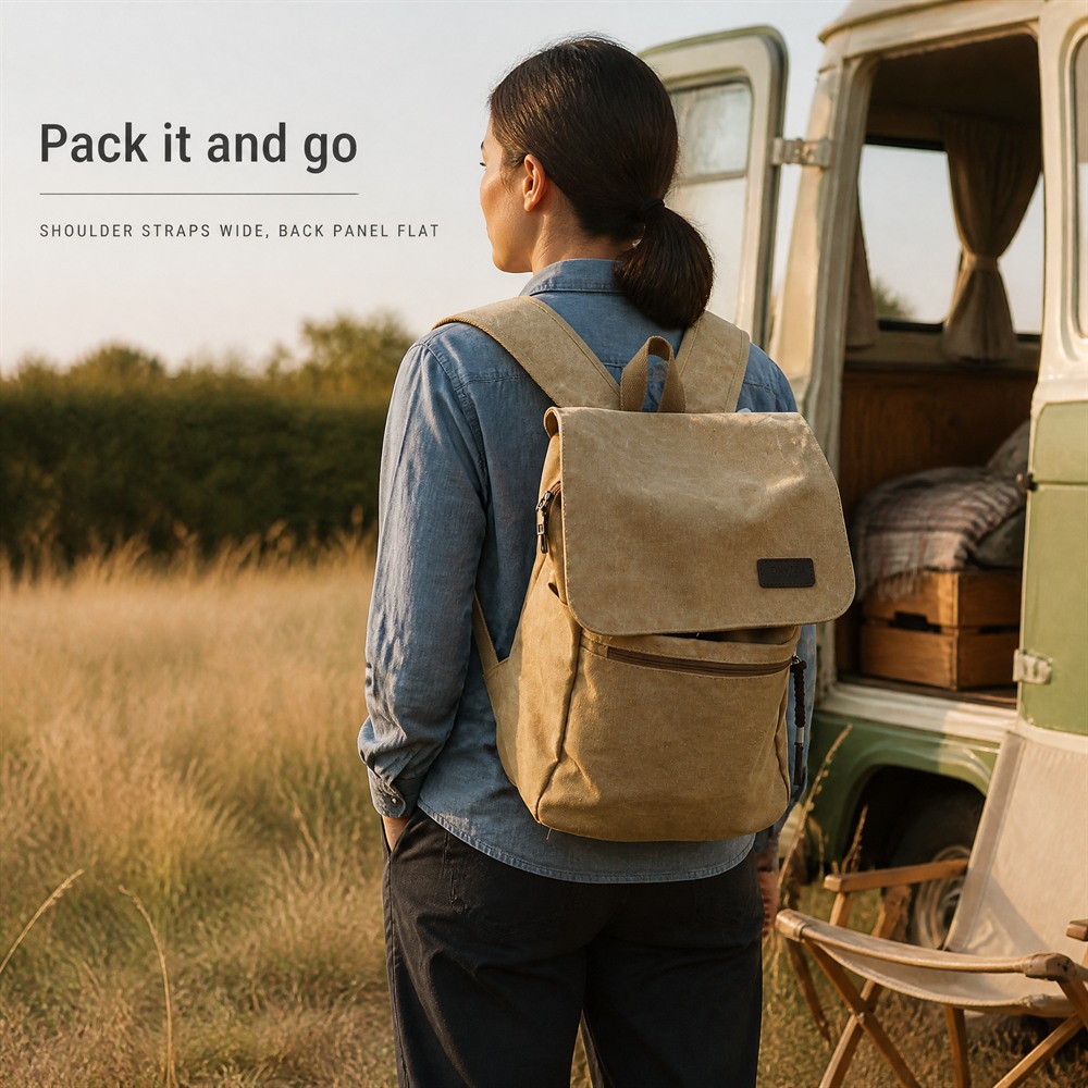 ADVANCE Custom Vintage Canvas Backpack with Flap Closure Lightweight Casual Daypack for School Travel and Daily Use