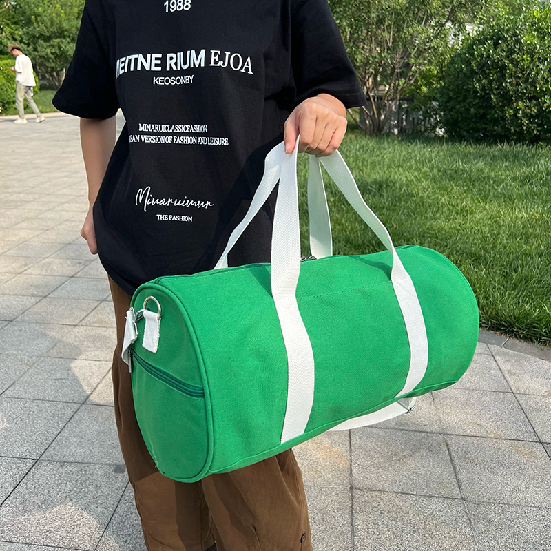 Custom Logo Solid Color Canvas Cylinder Sports Duffel Bag Large Capacity Gym Equipment Storage Bag with Carry Handles
