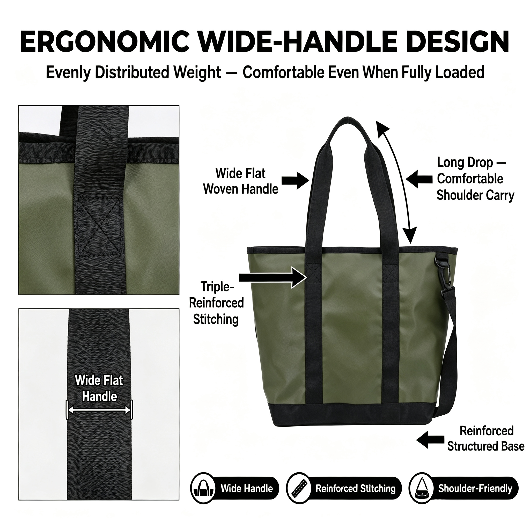 Waterproof Matte Tote Bag Large Capacity 2-in-1 Design with Detachable Strap Wide Handle Handbag for Gym Office Travel Daily
