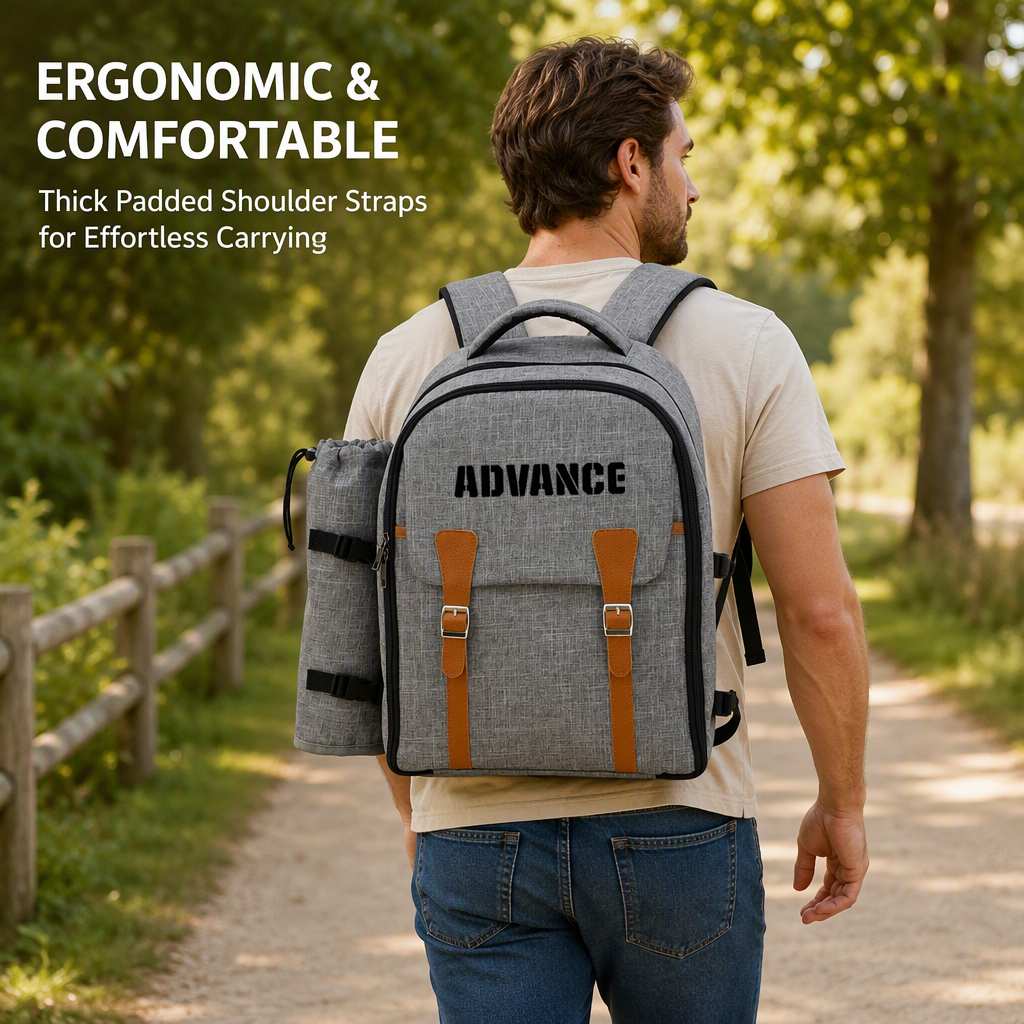 BSCI Factory Audit Large Capacity Picnic Backpack Portable Multifunction Lifestyle Bags with Detachable Blanket Pouch
