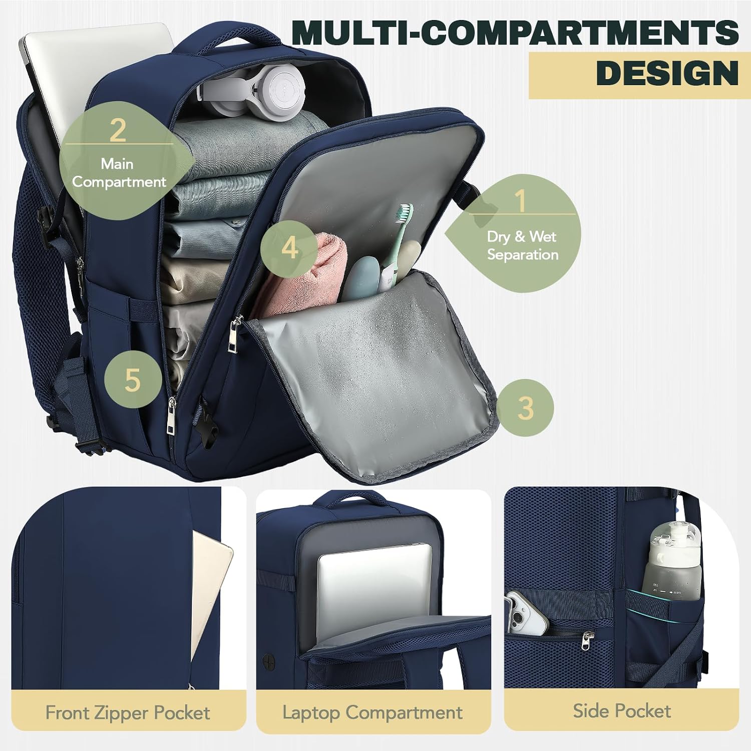 BSCI Customizable Travel Laptop Backpack Water Resistant Lightweight Weekender Bag Casual Daypack for Business Commuting