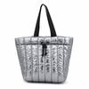 Custom Lightweight Quilted Tote Bag with Adjustable Drawstring Large Capacity Silver Shoulder Handbag for Women Travel Work