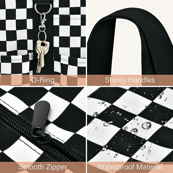 Fashion Waterproof Checkerboard Pattern Women's Tote Bag with Large Capacity Multi-Pocket Portable Weekender Travel Handbag