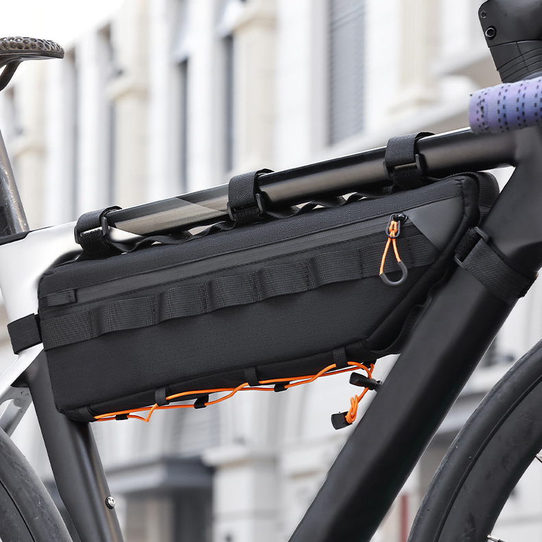 Polyester Waterproof Large Capacity Mountain Road Bicycle Bottom Tube Crossbeam Bag with Zipper Closure for Outdoor Sports