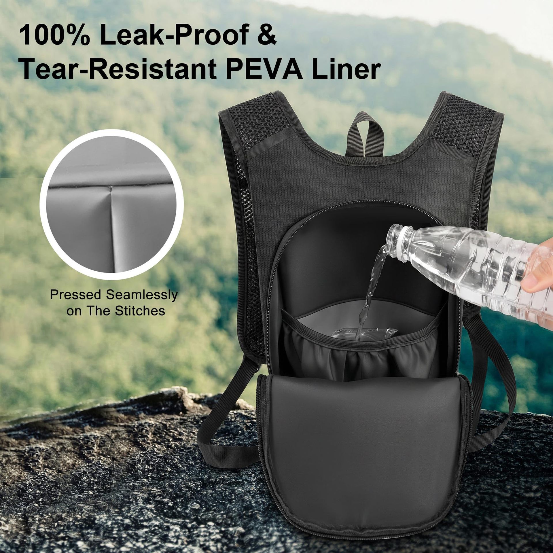 Outdoor Hydration Backpack Vest Leak-Proof Liner Breathable Mesh Running Cycling Daypack with Reflective Strip for Men Women