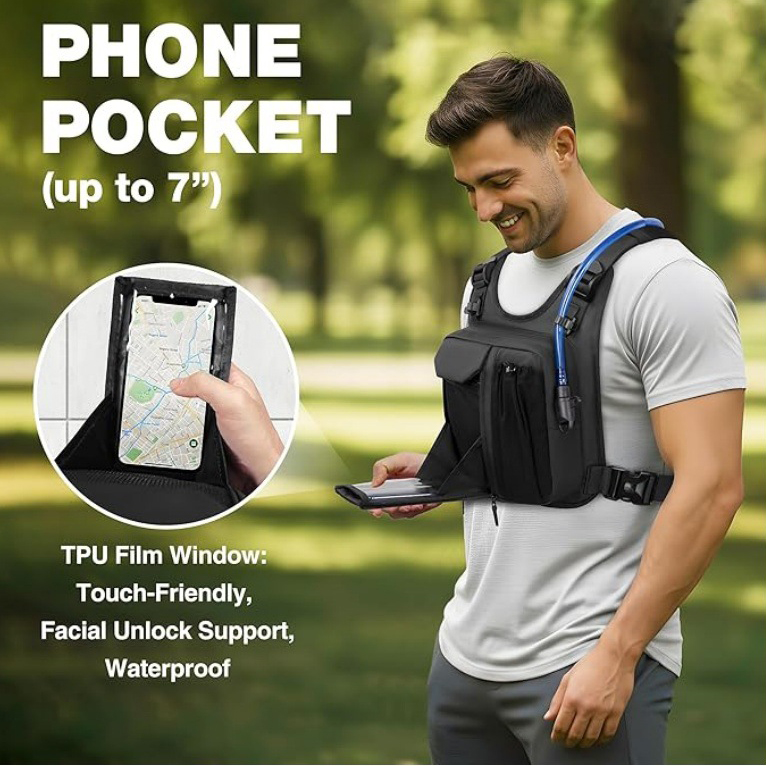 Men's Tactical Running Vest with Lightweight Waterproof Hydration Bladder Adjustable Backpack Straps Reflective Water Bag