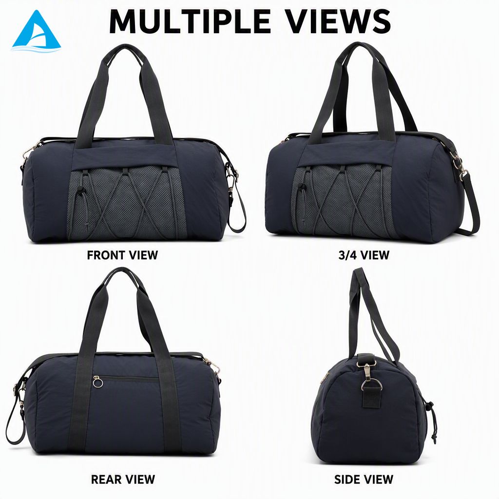 Navy Blue Gym Duffel Bag Water Resistant Nylon Travel Weekender Bag with Detachable Strap Shoe Compartment for Men Women