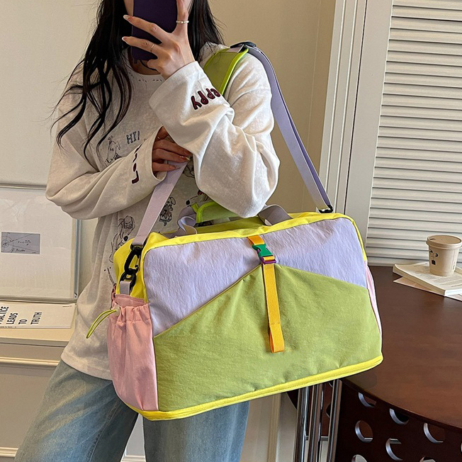 Customized Color Blocking Expandable Duffel Bag Large Capacity Portable Sports Travel Bag Business Trip Boarding Handbag