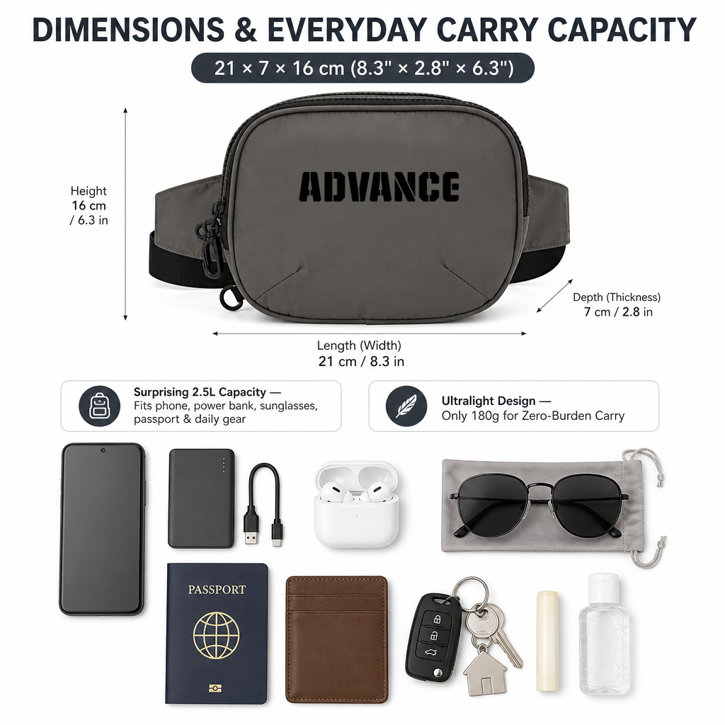Custom Lightweight 2.5L Waist Bag Portable Crossbody Chest Bag Multi Pocket Fanny Pack for Travel Running Daily Use