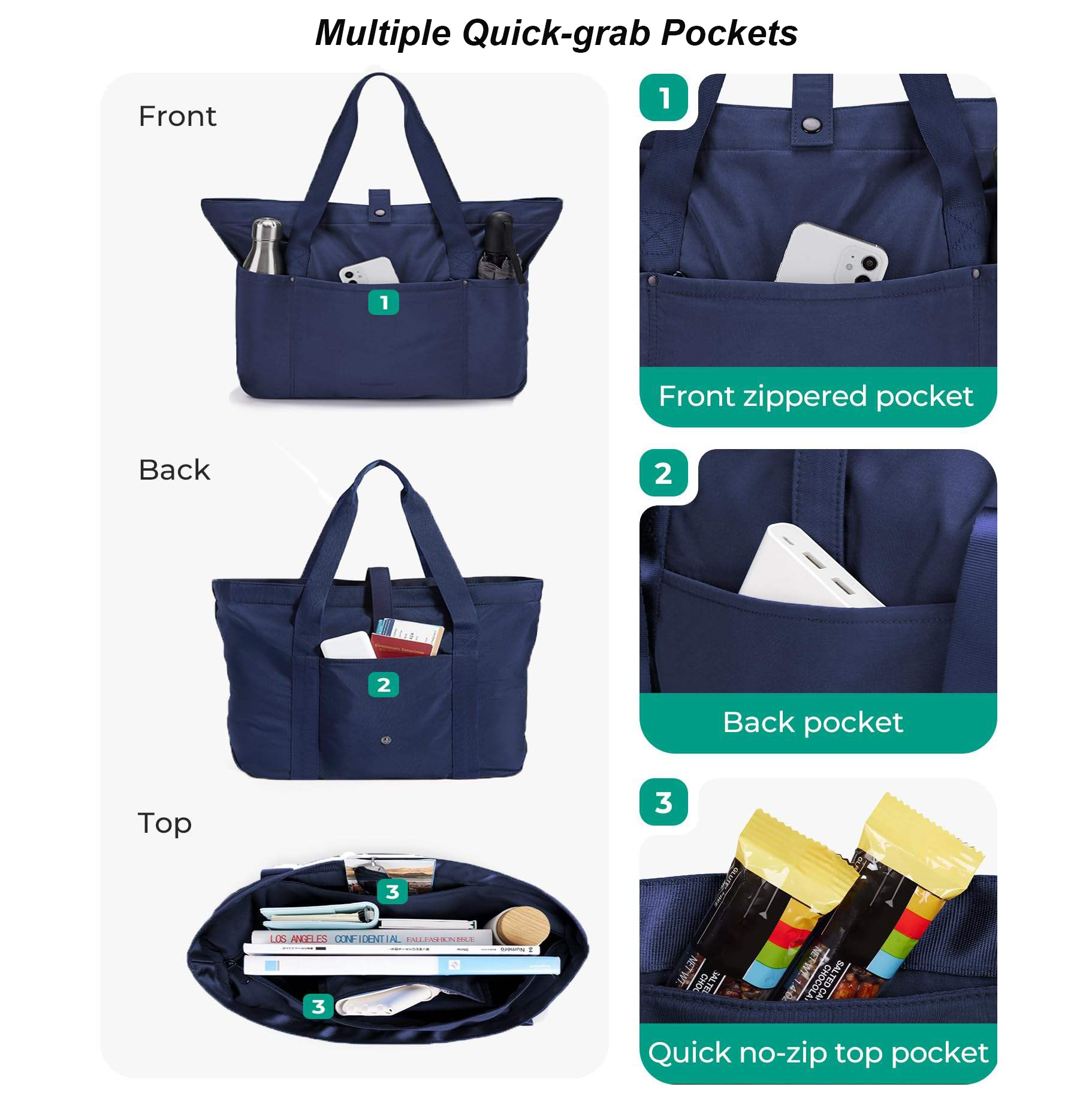Wholesale Customized 20L Foldable Tote Bag Lightweight Water-resistant Solid Color Shoulder Bag for Ladies' Daily Shopping