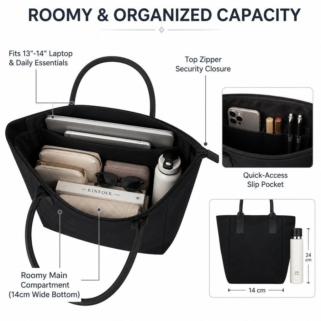 Custom Women's Water Resistant 14 Inch Laptop Tote Bag Lightweight Business Handbag Durable Scratch Resistant Work Bag