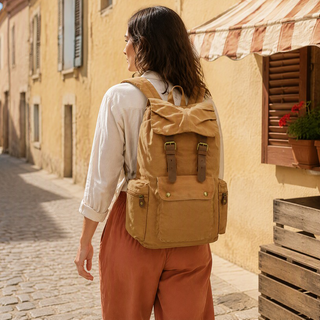 Customizable Cotton Canvas Backpack Vintage Large Capacity Laptop Backpack with Multiple Pockets for Travel School Use