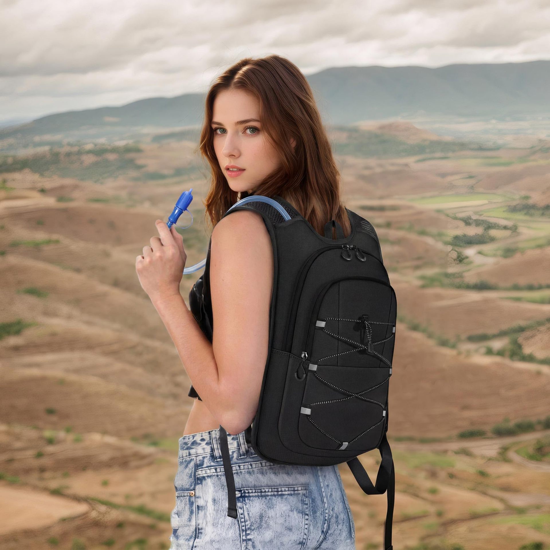 Outdoor Hydration Backpack Vest Leak-Proof Liner Breathable Mesh Running Cycling Daypack with Reflective Strip for Men Women
