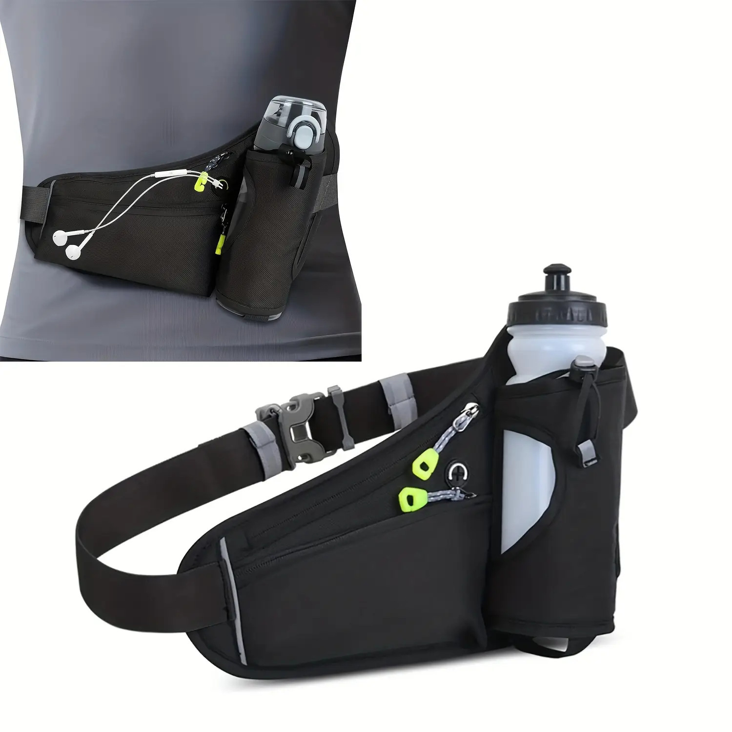 Multi-functional Nylon Running Belt Waist Pack for Unisex Portable Waterproof Sports Waist Pouch with Water Bottle Holder